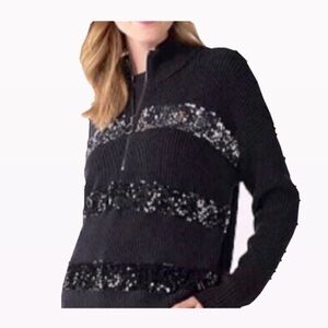 Nine West Women’s Quarter Zip Sequin Stripe Sweater